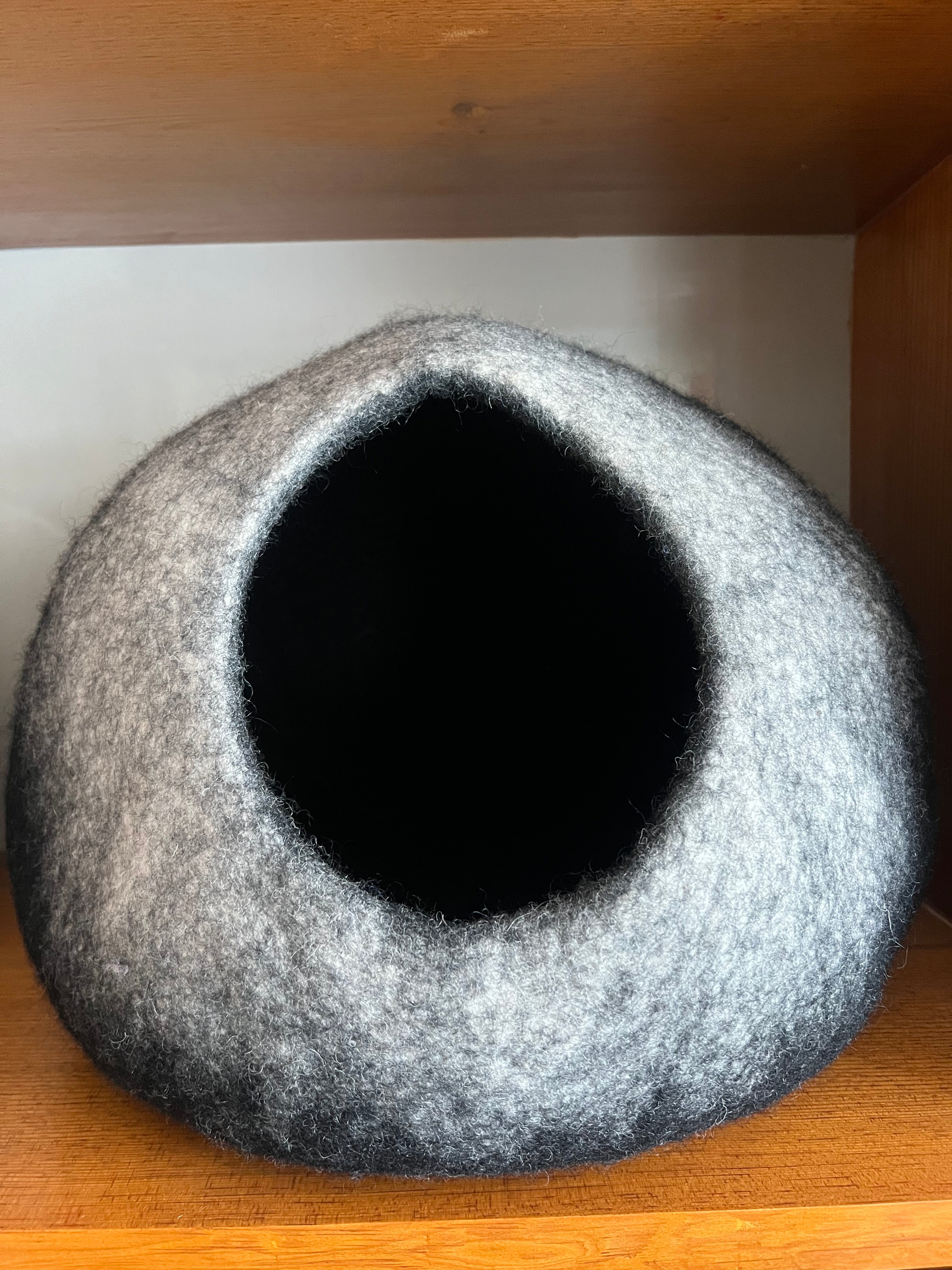Handmade felt cat cave from Nepal – eco-friendly pet bed
