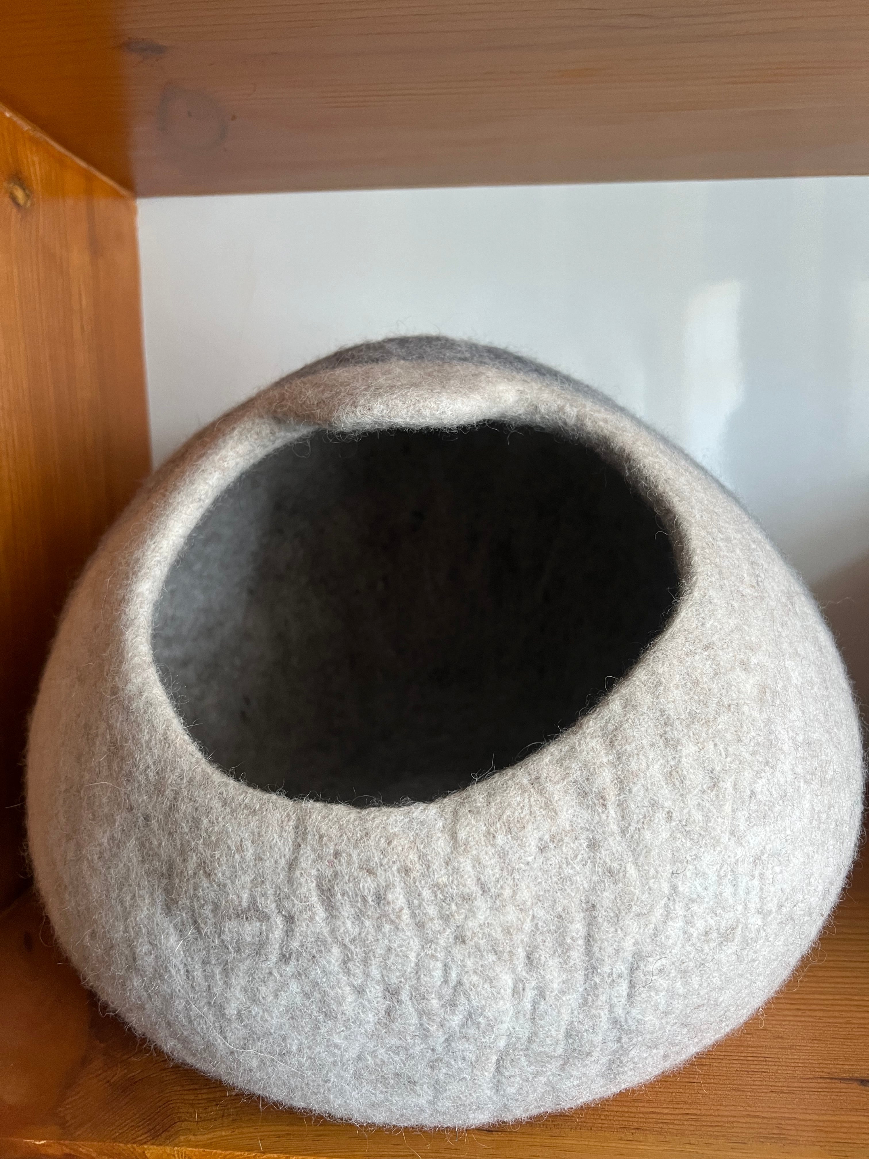 Handmade felt cat cave from Nepal – eco-friendly pet bed
