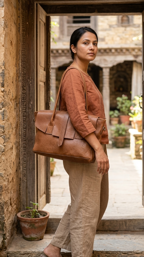 Elevate your curation with the Terra Tumbled Leather Satchel. Artisanal character, premium natural grain, and excellent wholesale margins. Global express shipping.