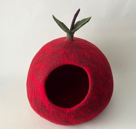 Handmade felt cat cave from Nepal – eco-friendly pet bed
